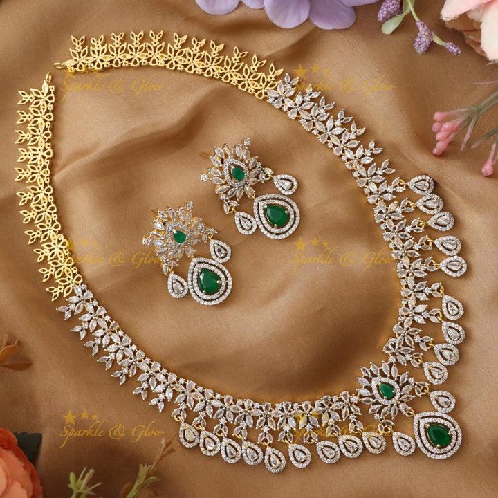 Exquisite Gold Necklace with Green Stones - Perfect for Festivals