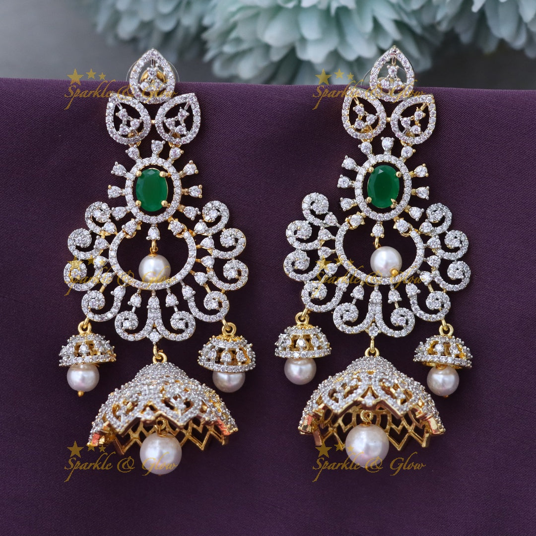 Exquisite Gold-Plated Jhumkas with Pearls & Stones