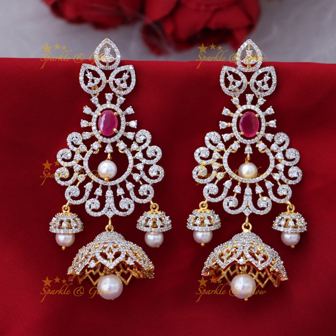 Exquisite Gold-Plated Jhumkas with Pearls & Stones