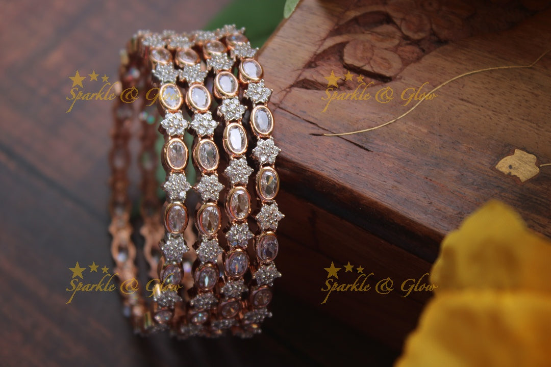 Rose Gold AD stone bangles - set of four -  -  2.4 - White
