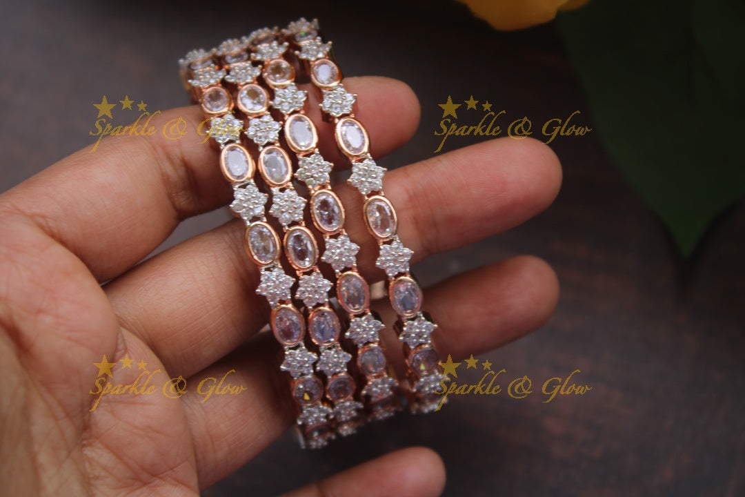Rose Gold AD stone bangles - set of four -  -  2.4 - White