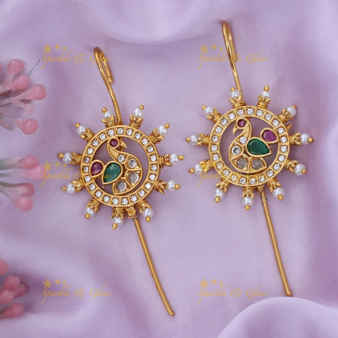 Elegant Peacock Ear Cuffs: Festive Gold Earrings
