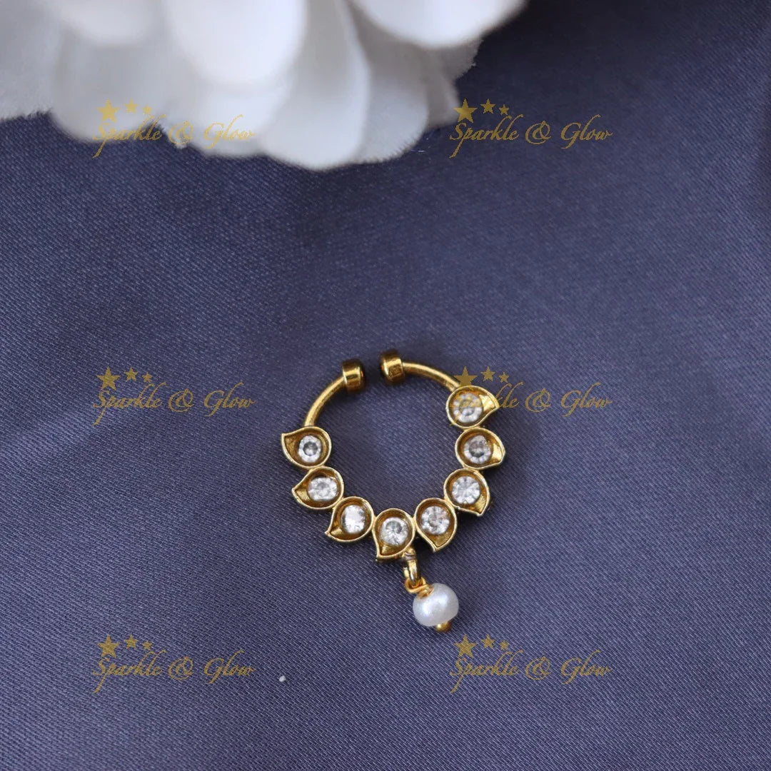 Elegant Gold Nose Ring with Crystal Charm - Festive Beauty
