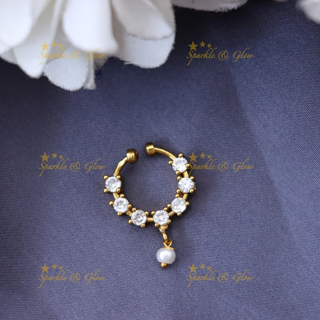 Exquisite Gold-Plated Nose Ring with Pearls