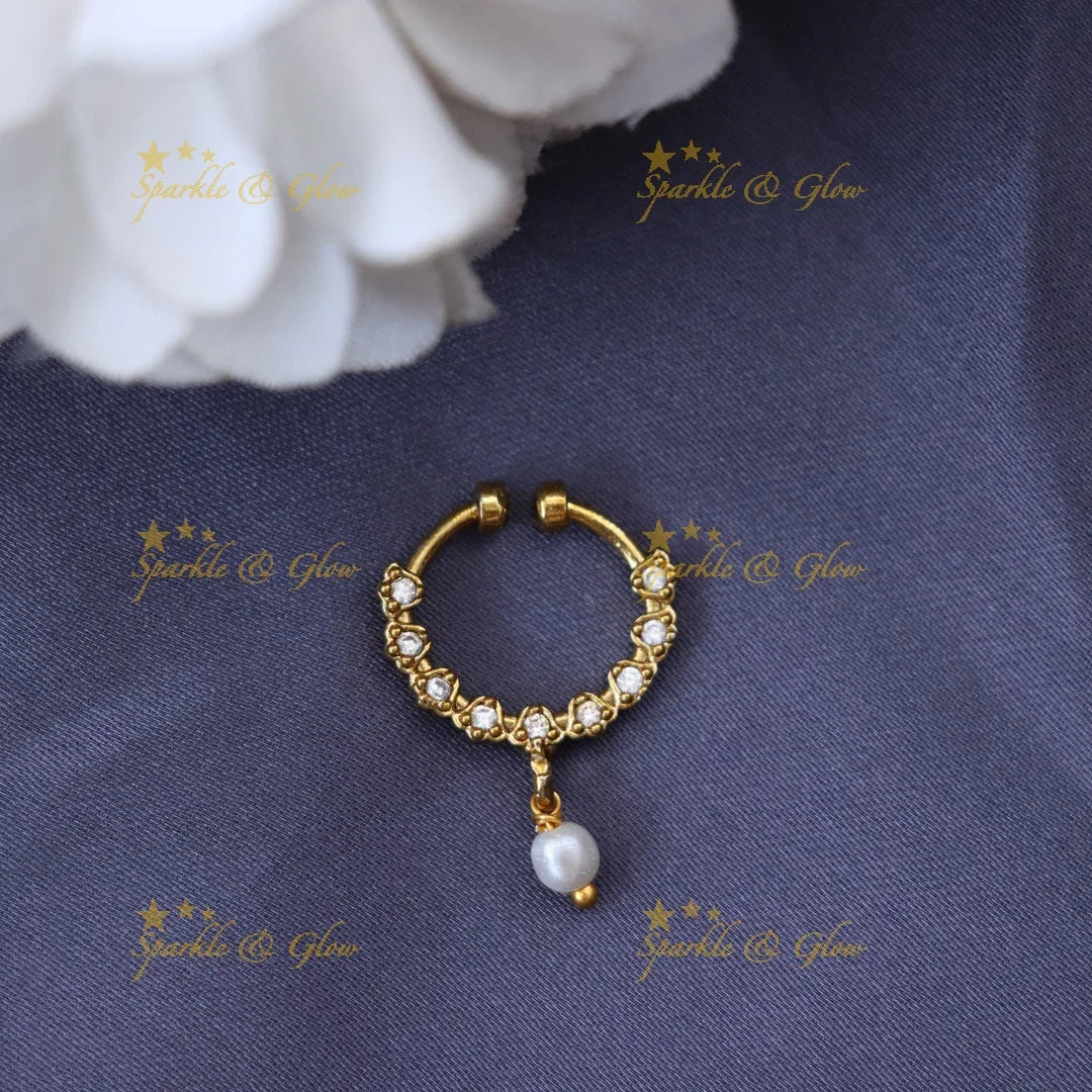 Gold-Plated Pearl Nose Pin for Elegance and Grace
