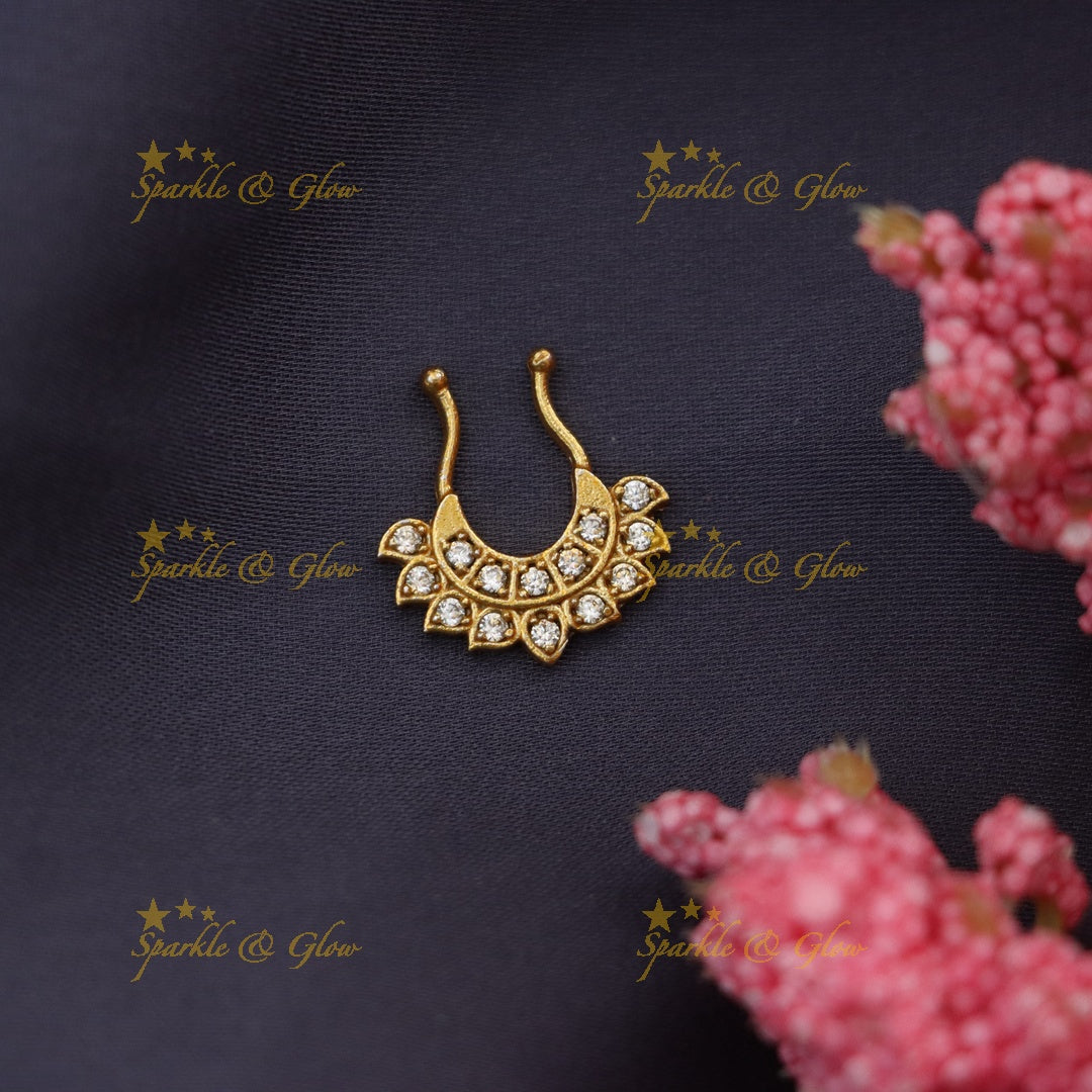 Exquisite Gold Kundan Nose Ring - Festive Elegance