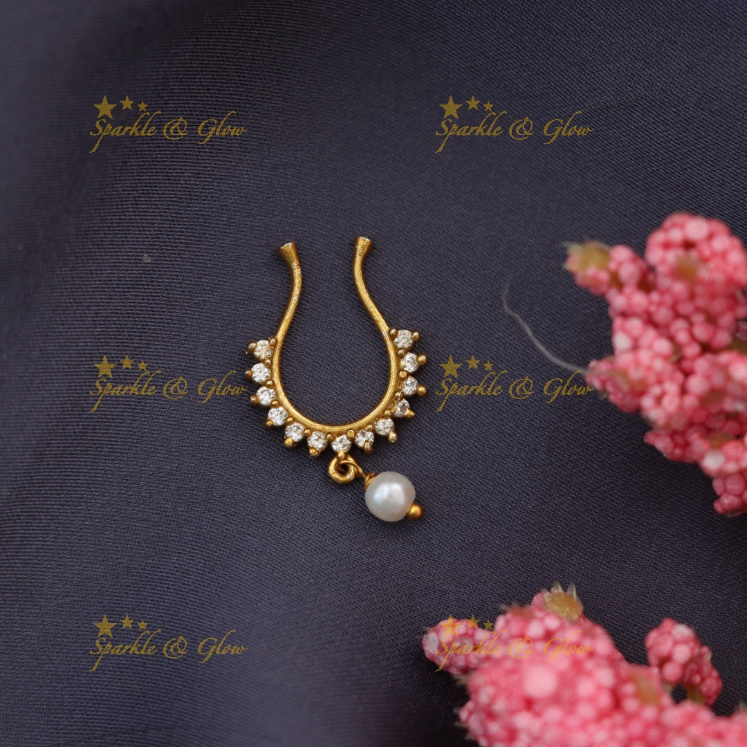 Elegant Gold-Tone Pearl Nose Ring for Festive Celebrations