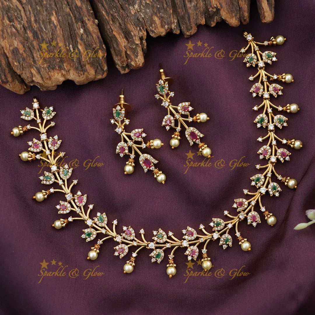 Ruby Flower AD Short Necklace - Pink
