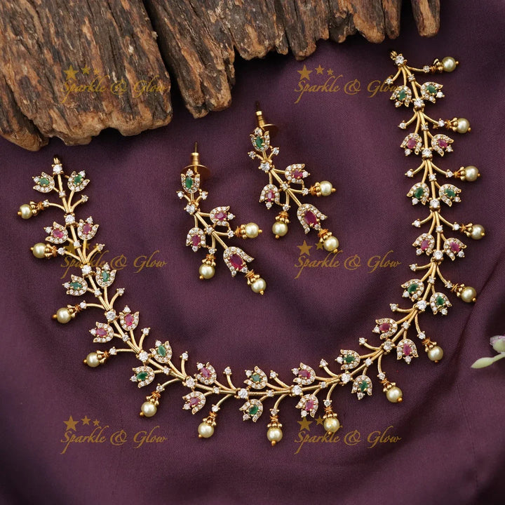 Ruby Flower AD Short Necklace - Pink