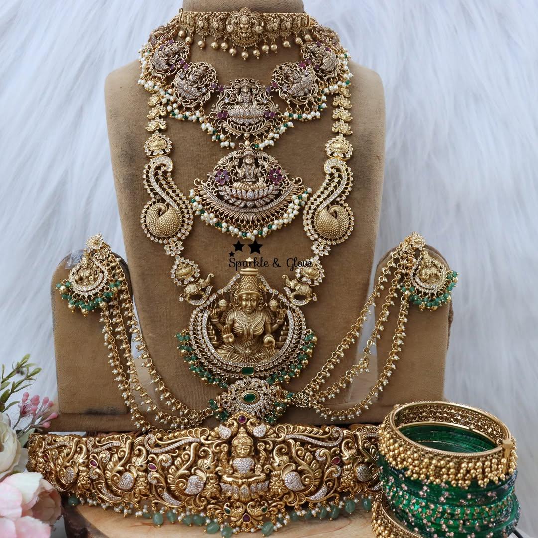 Exquisite Grand Idol Lakshmi Temple Necklace Set