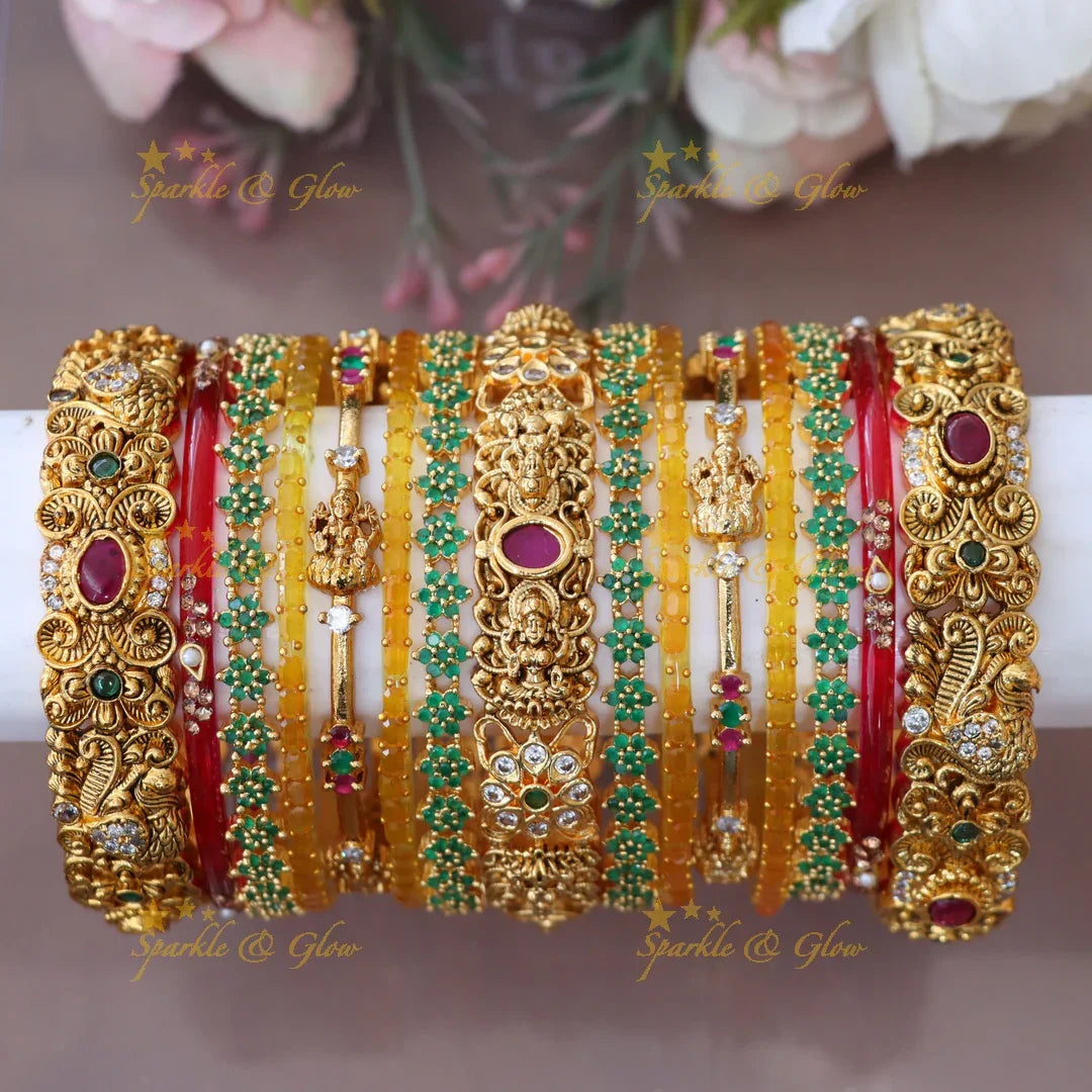 Elegant Lakshmi Floral Kemp Bangle Set for Brides