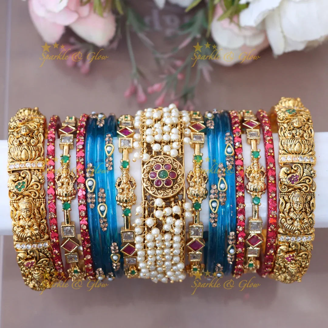 Elegant Lakshmi Peacock Carved Bridal Bangles Set Online