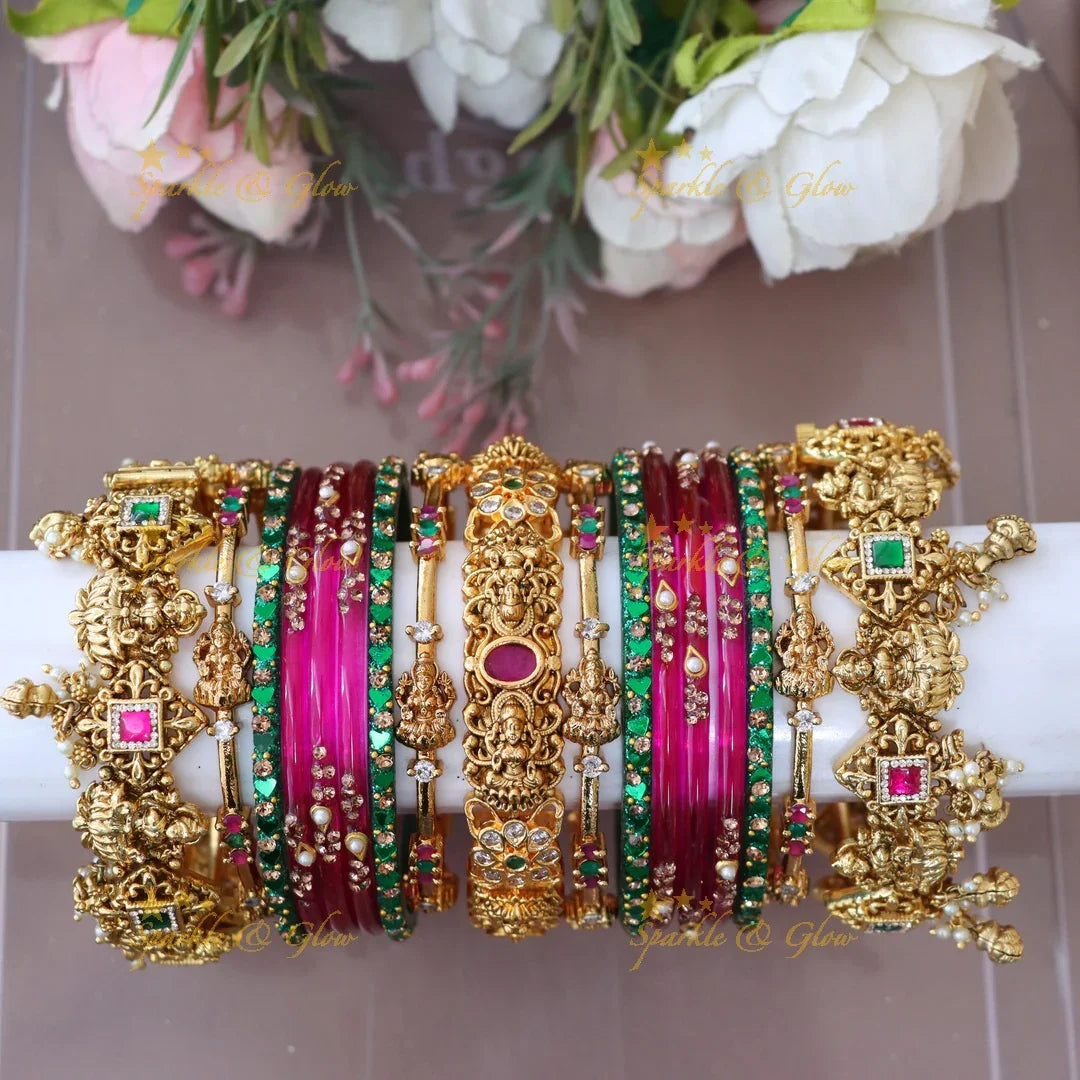 Elegant Lakshmi Floral Carved Bridal Bangles Set