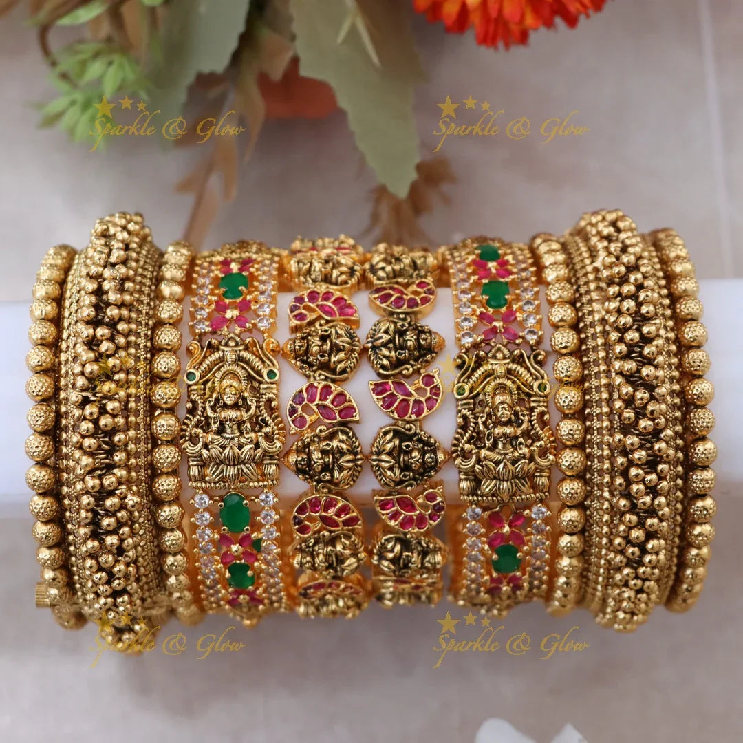 Exquisite Lakshmi Bridal Bangles with Intricate Carvings