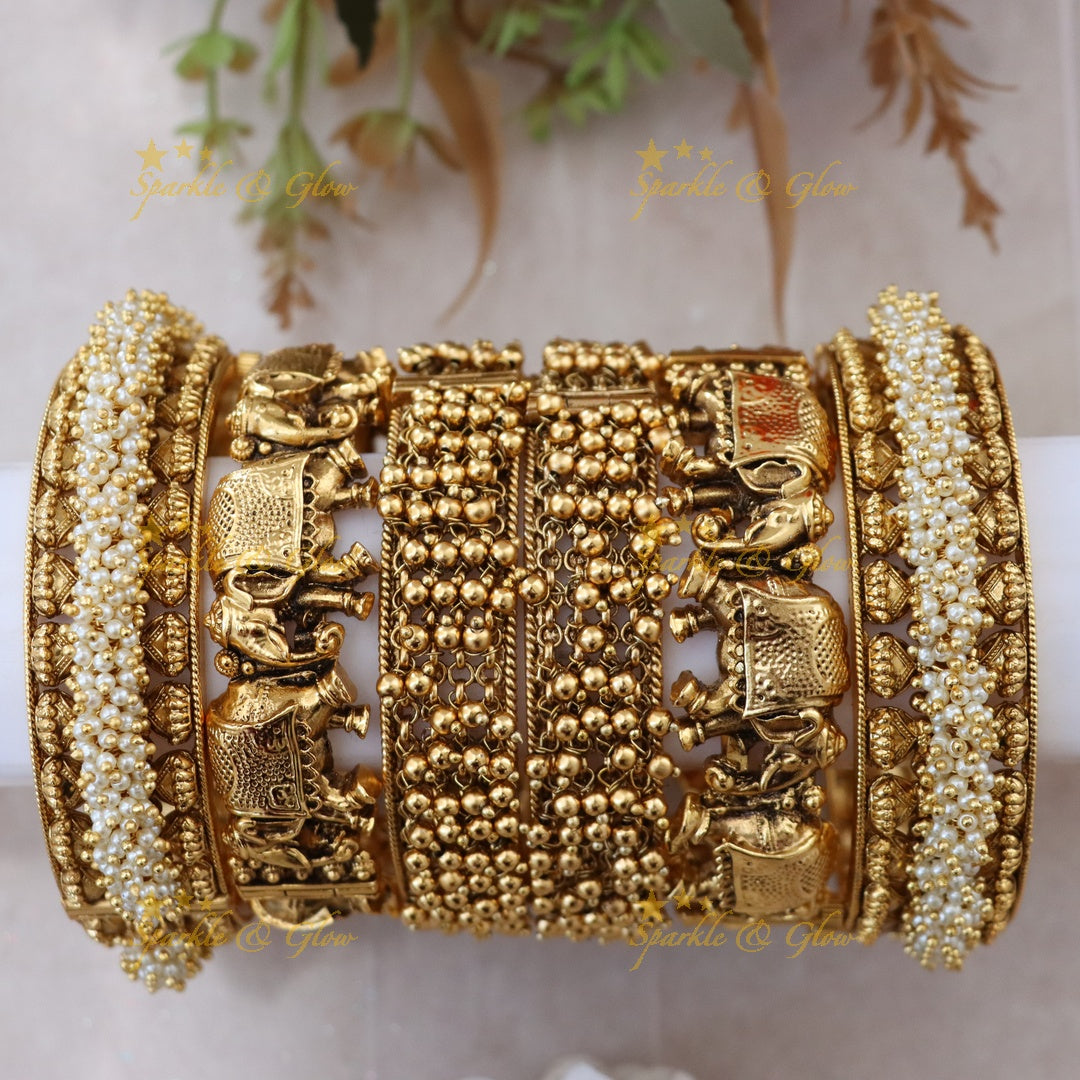 Exquisite Pearl Elephant Bridal Bangle Set Online