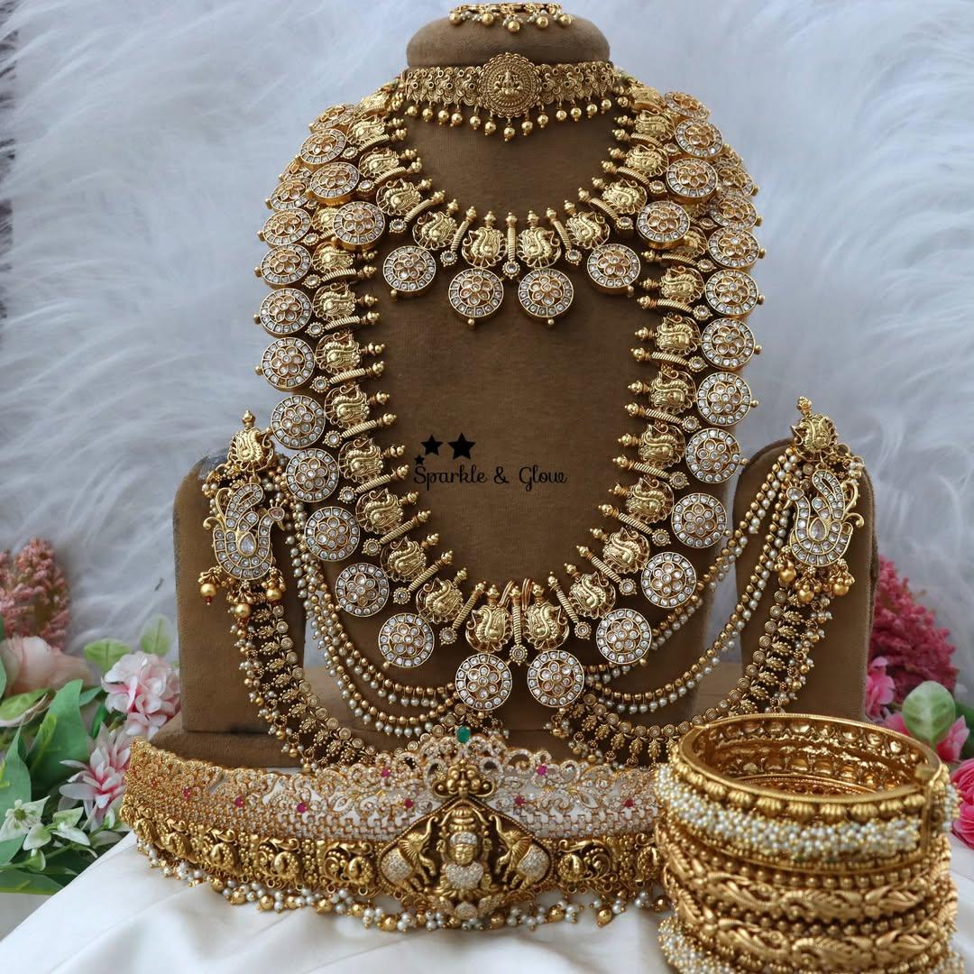 Exquisite Peacock Floral Kundan Necklace Set for Weddings