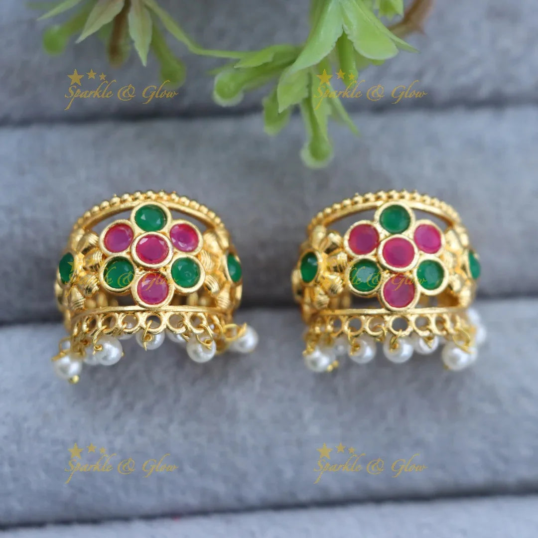 Radiant Floral Pearl Bugadi Earrings for Celebrations