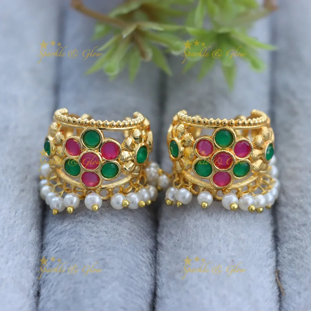 Radiant Floral Pearl Bugadi Earrings for Celebrations