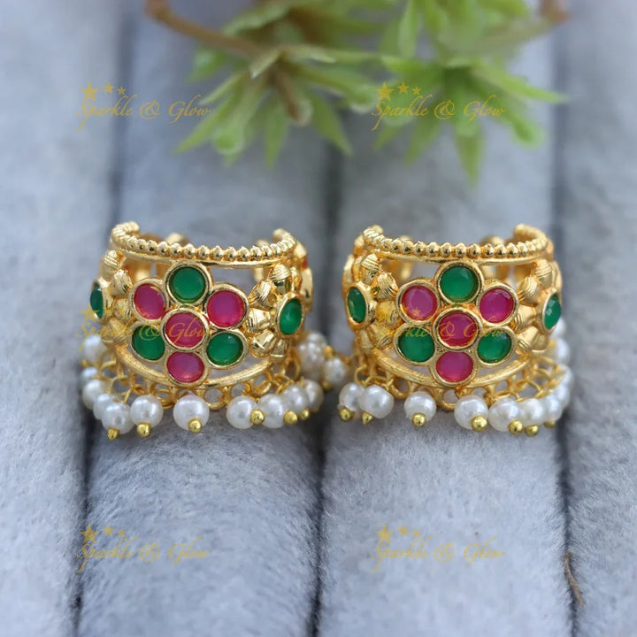 Radiant Floral Pearl Bugadi Earrings for Celebrations