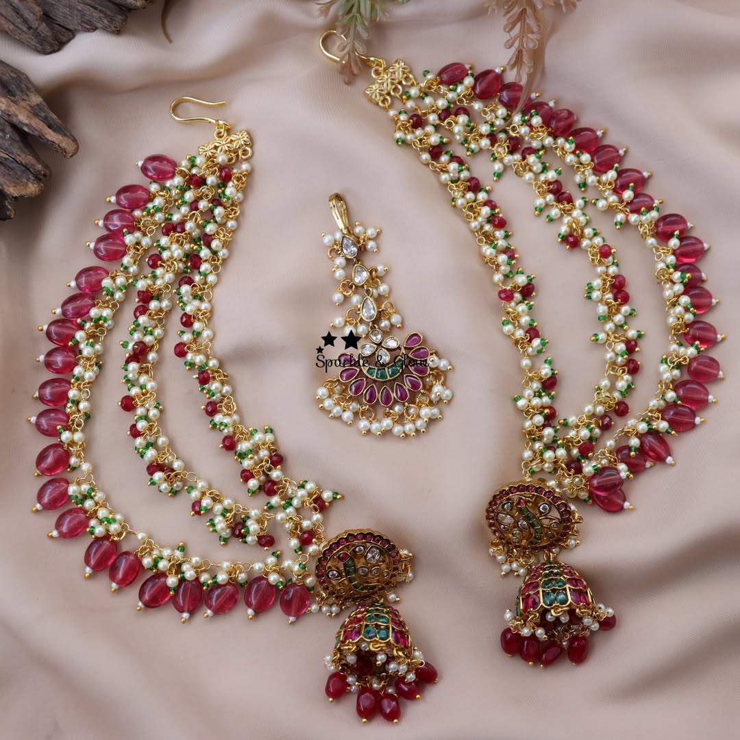 Exquisite Kemp Peacock Earring & Earchain Set | Sparkle & Glow
