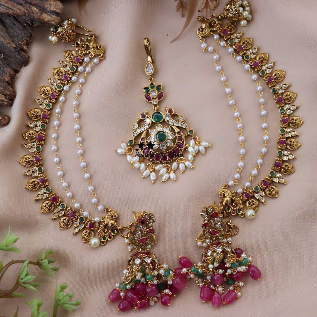 Stunning Peacock Earring & Earchain Set | Sparkle & Glow