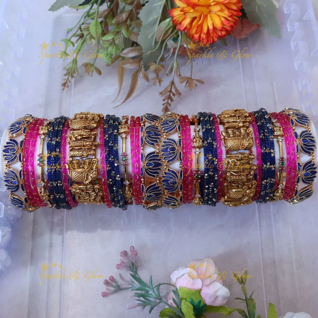 Elegant Lotus Floral Rama Parivar Bridal Bangles Set