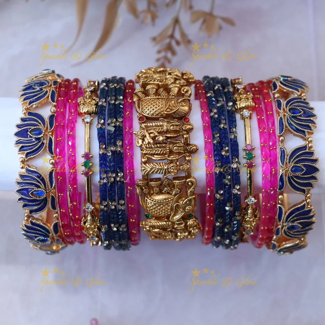 Elegant Lotus Floral Rama Parivar Bridal Bangles Set