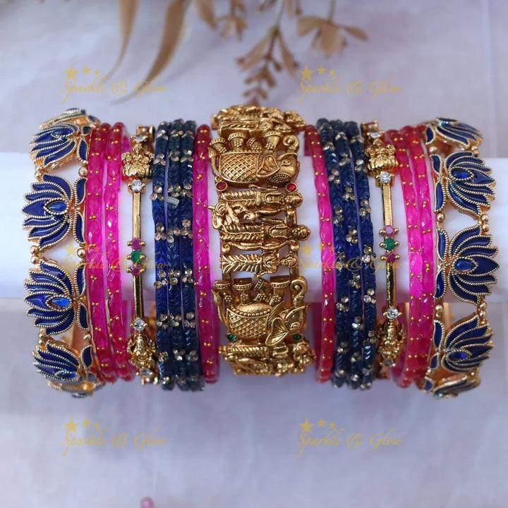 Elegant Lotus Floral Rama Parivar Bridal Bangles Set