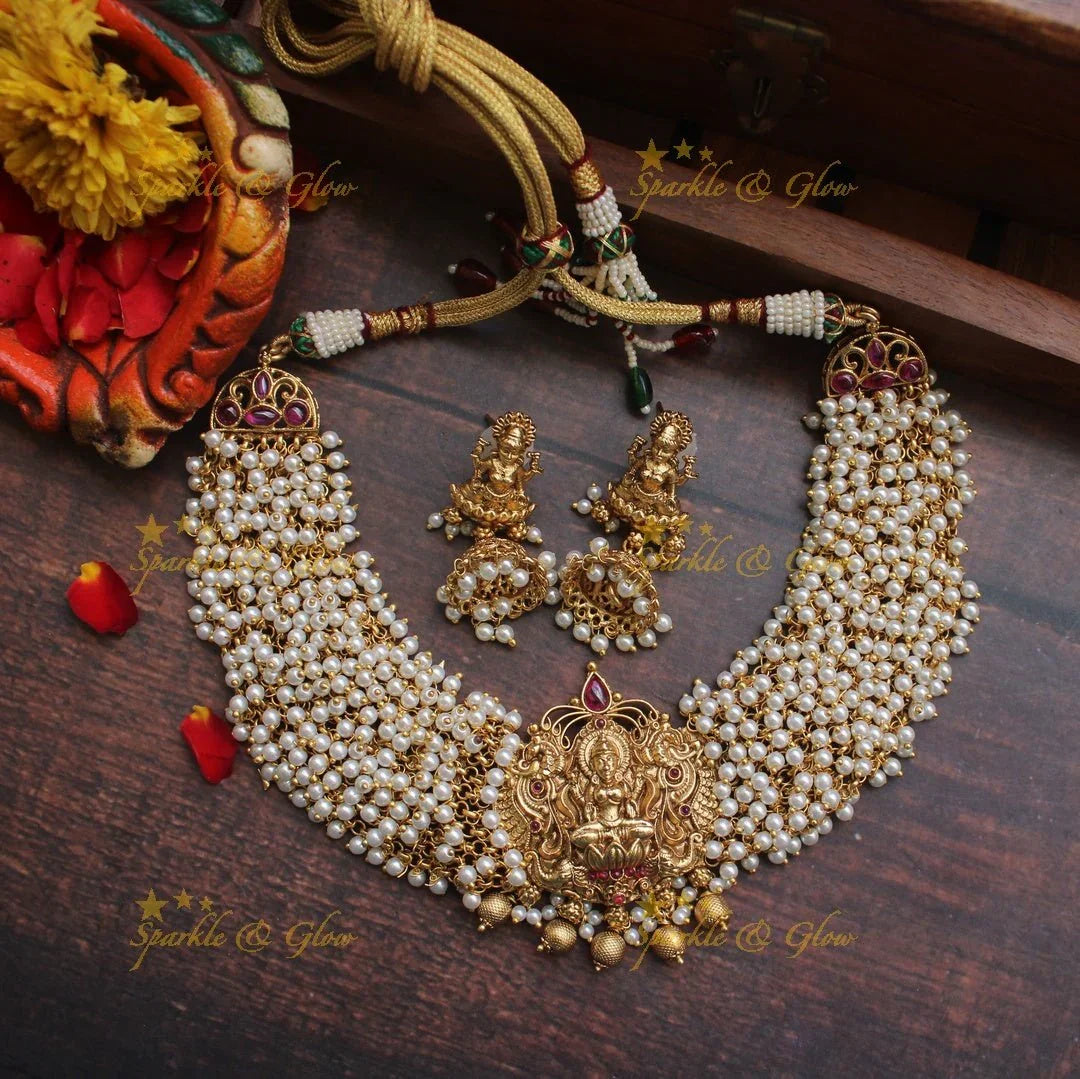 Gold alike Gold beads Cluster Lakshmi short or choker necklace - Multi - Sparkle and Glow