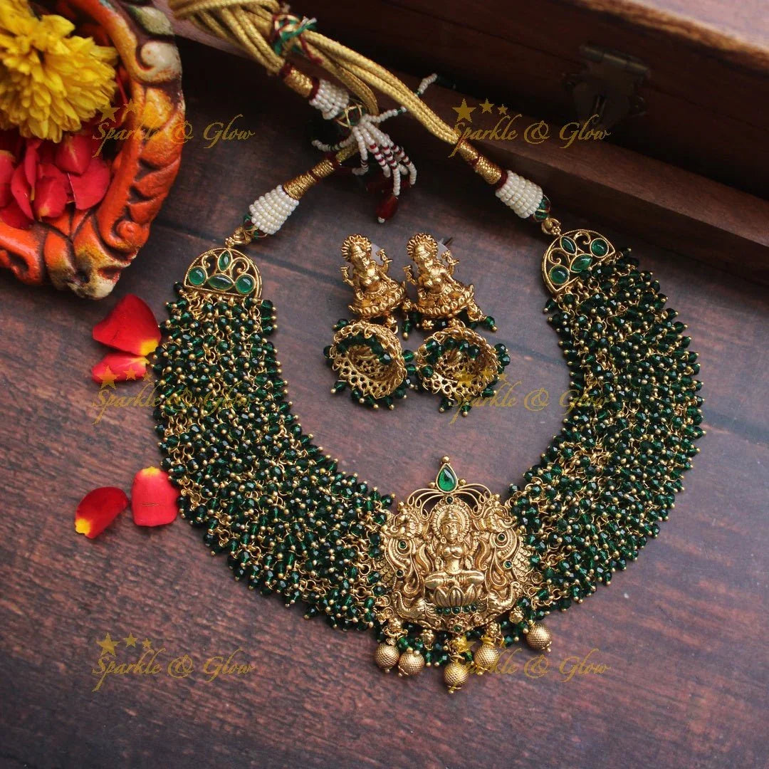 Gold alike Gold beads Cluster Lakshmi short or choker necklace - Multi - Sparkle and Glow