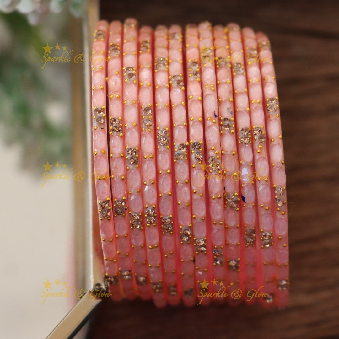 Exquisite White Glass Bangles with Gold Highlights