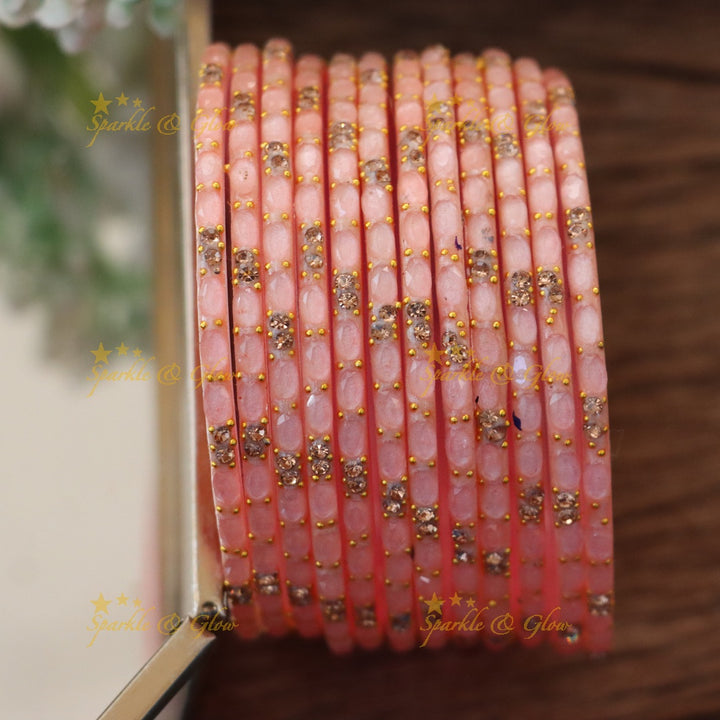 Exquisite White Glass Bangles with Gold Highlights