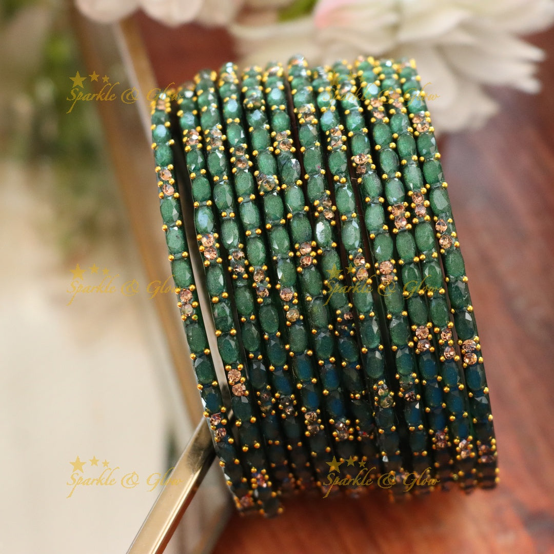 Exquisite White Glass Bangles with Gold Highlights