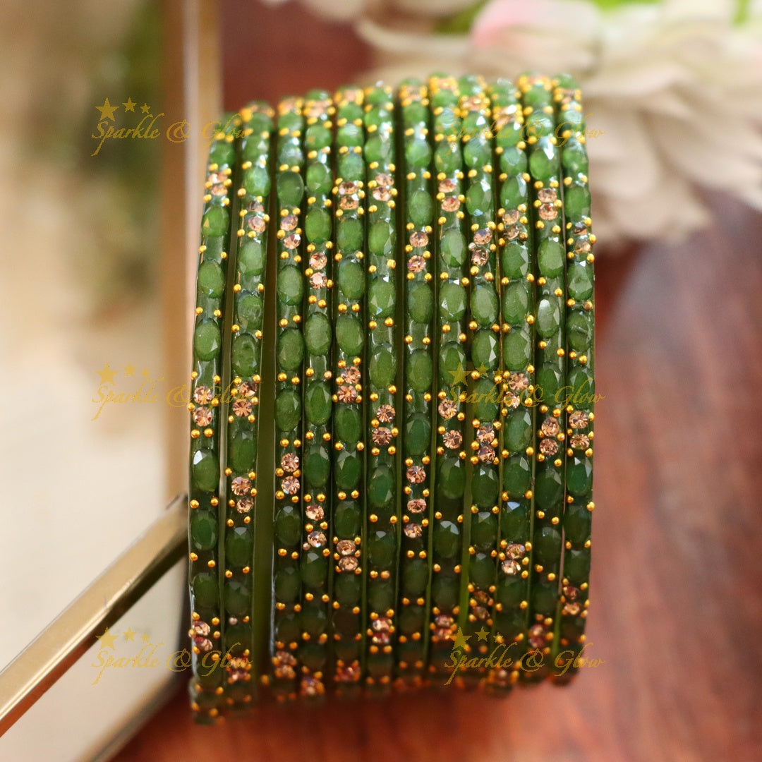 Exquisite White Glass Bangles with Gold Highlights