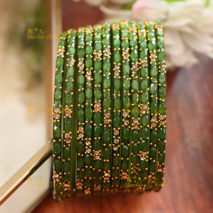 Exquisite White Glass Bangles with Gold Highlights