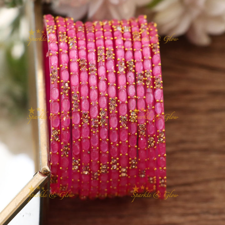 Exquisite White Glass Bangles with Gold Highlights