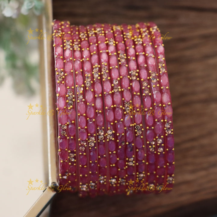 Exquisite White Glass Bangles with Gold Highlights