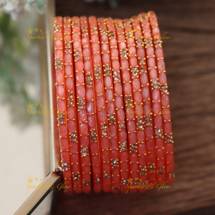 Exquisite White Glass Bangles with Gold Highlights