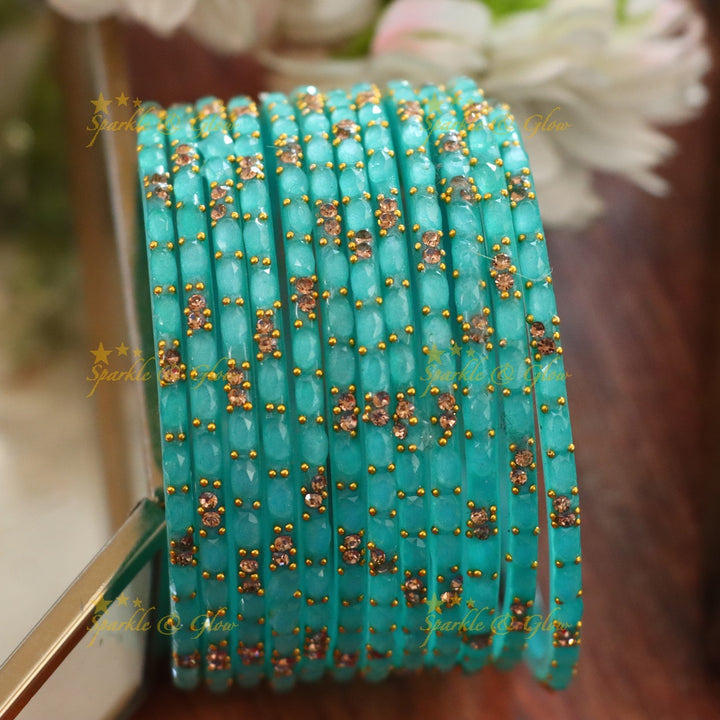 Exquisite White Glass Bangles with Gold Highlights