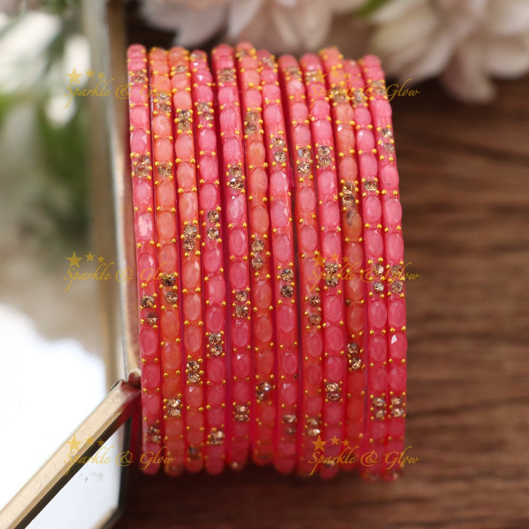 Exquisite White Glass Bangles with Gold Highlights