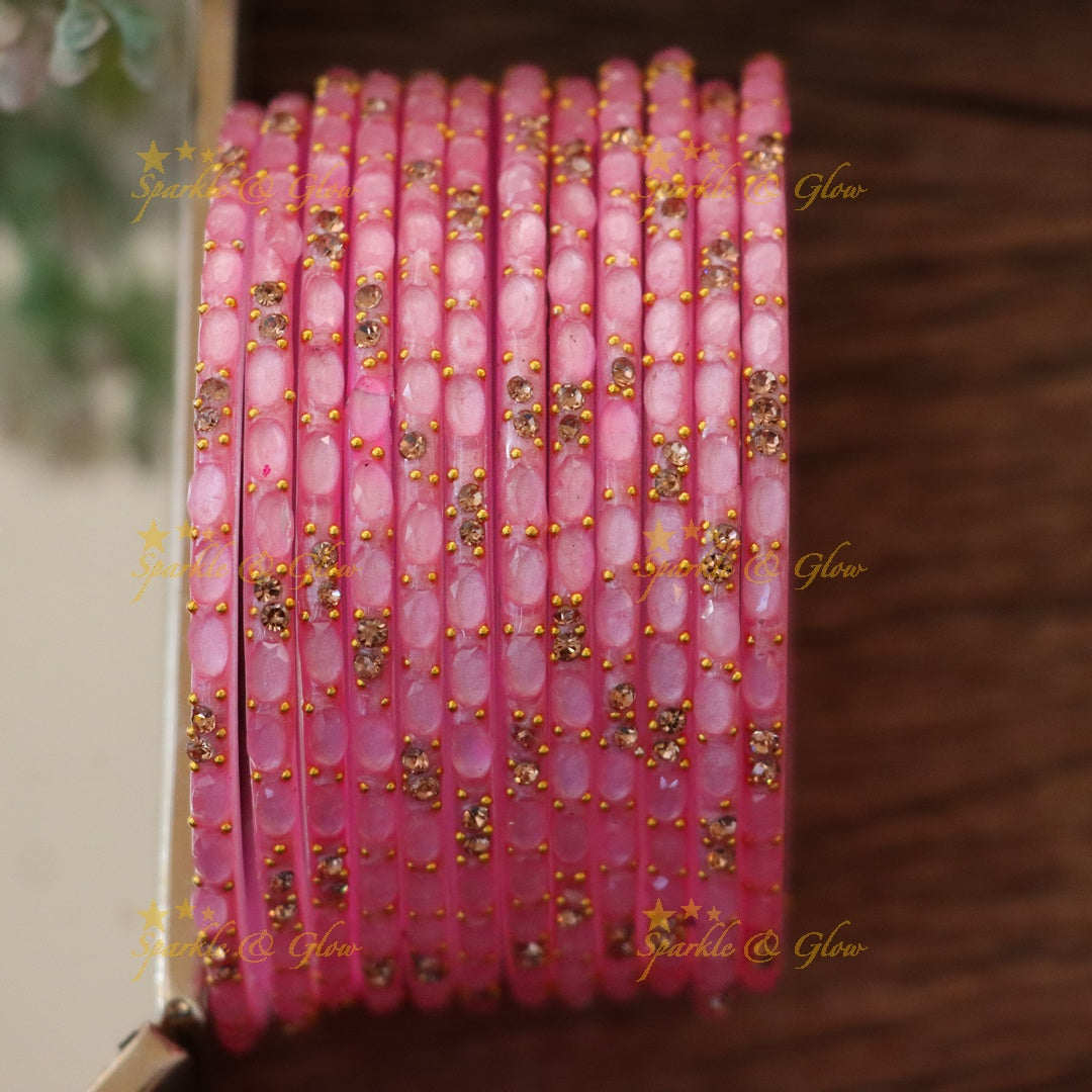 Exquisite White Glass Bangles with Gold Highlights