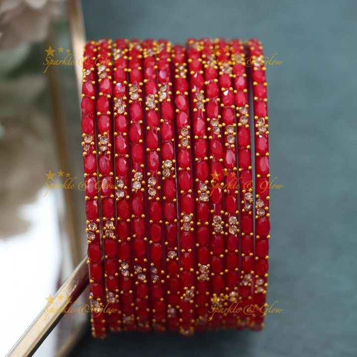 Exquisite White Glass Bangles with Gold Highlights