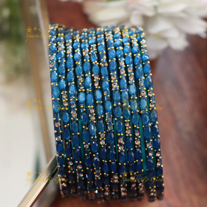 Exquisite White Glass Bangles with Gold Highlights