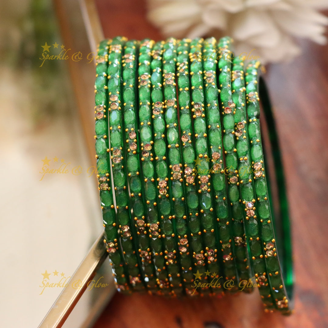 Exquisite White Glass Bangles with Gold Highlights