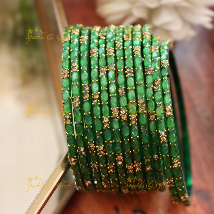 Exquisite White Glass Bangles with Gold Highlights