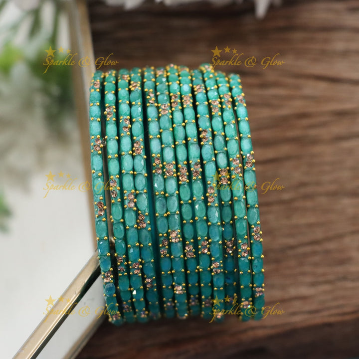 Exquisite White Glass Bangles with Gold Highlights