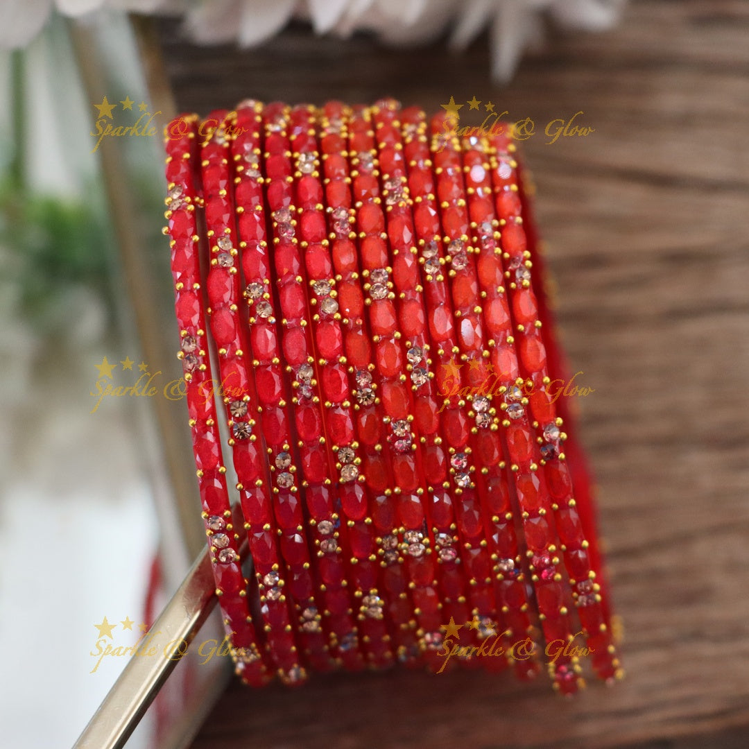 Exquisite White Glass Bangles with Gold Highlights