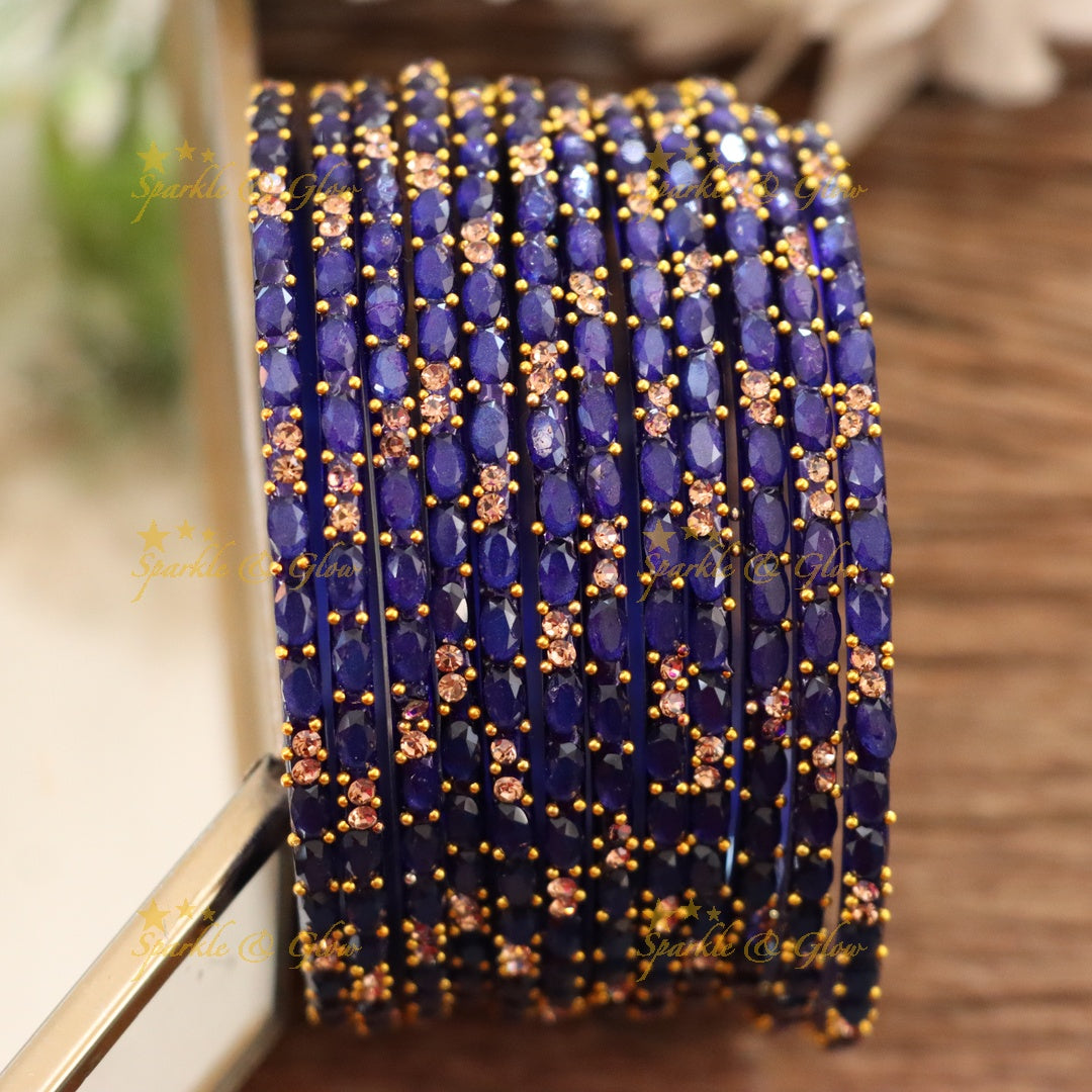 Exquisite White Glass Bangles with Gold Highlights