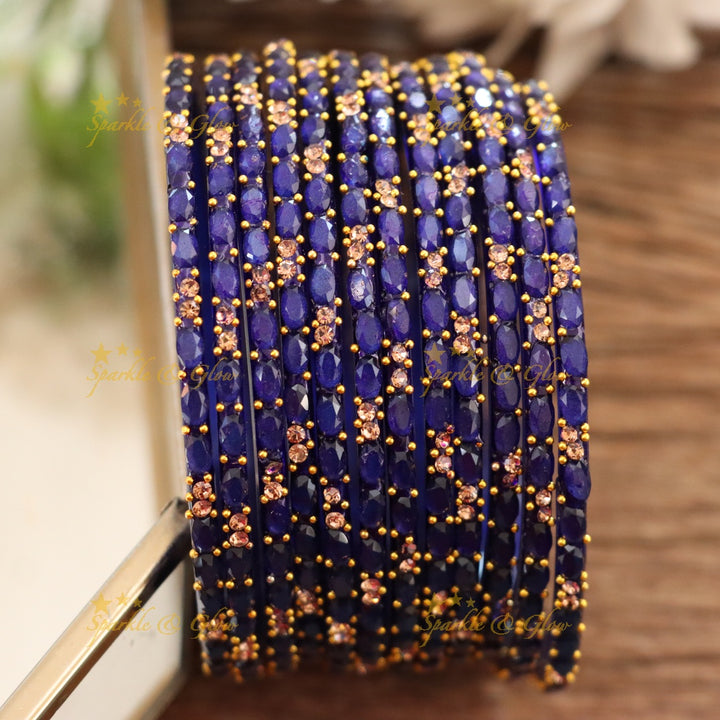 Exquisite White Glass Bangles with Gold Highlights