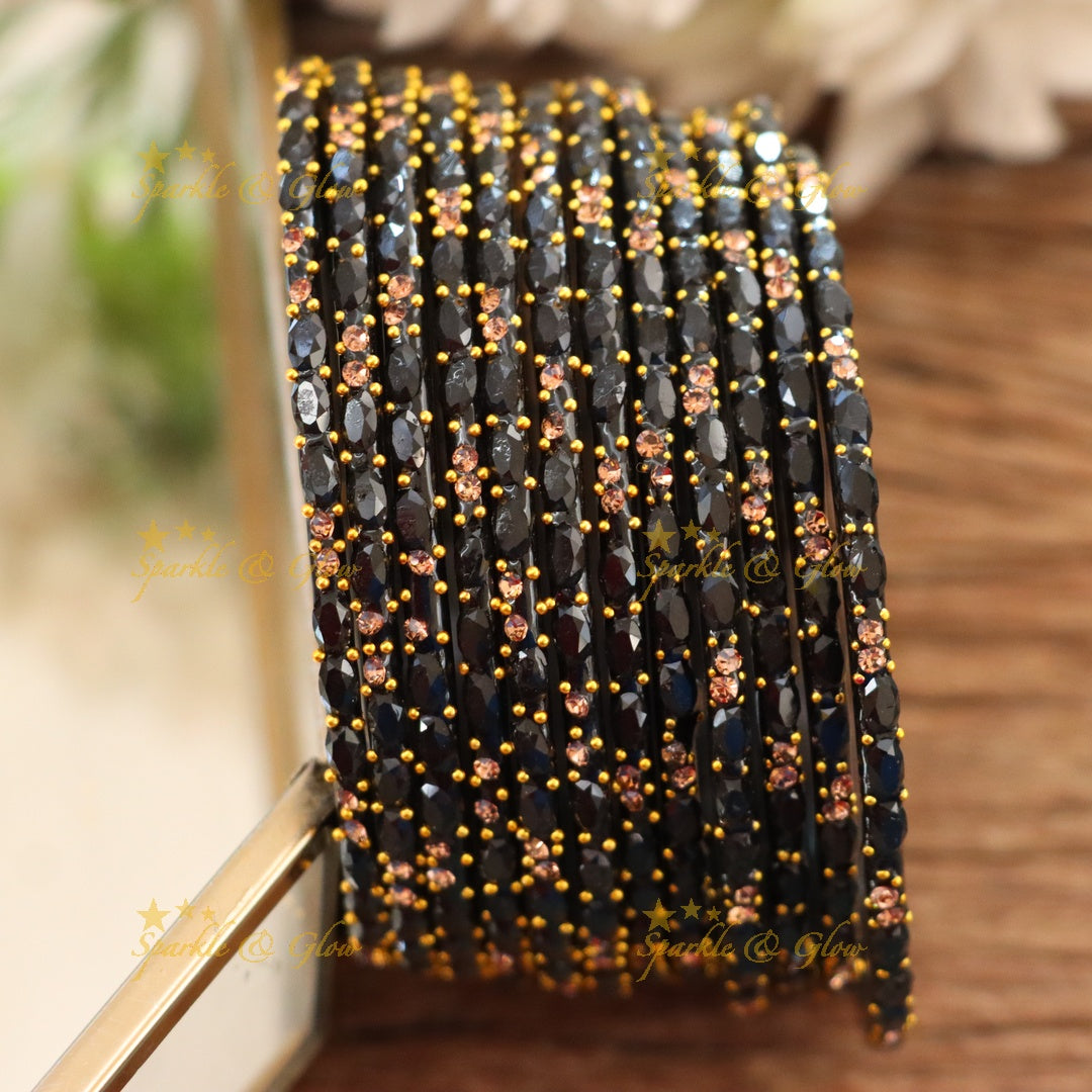 Exquisite White Glass Bangles with Gold Highlights